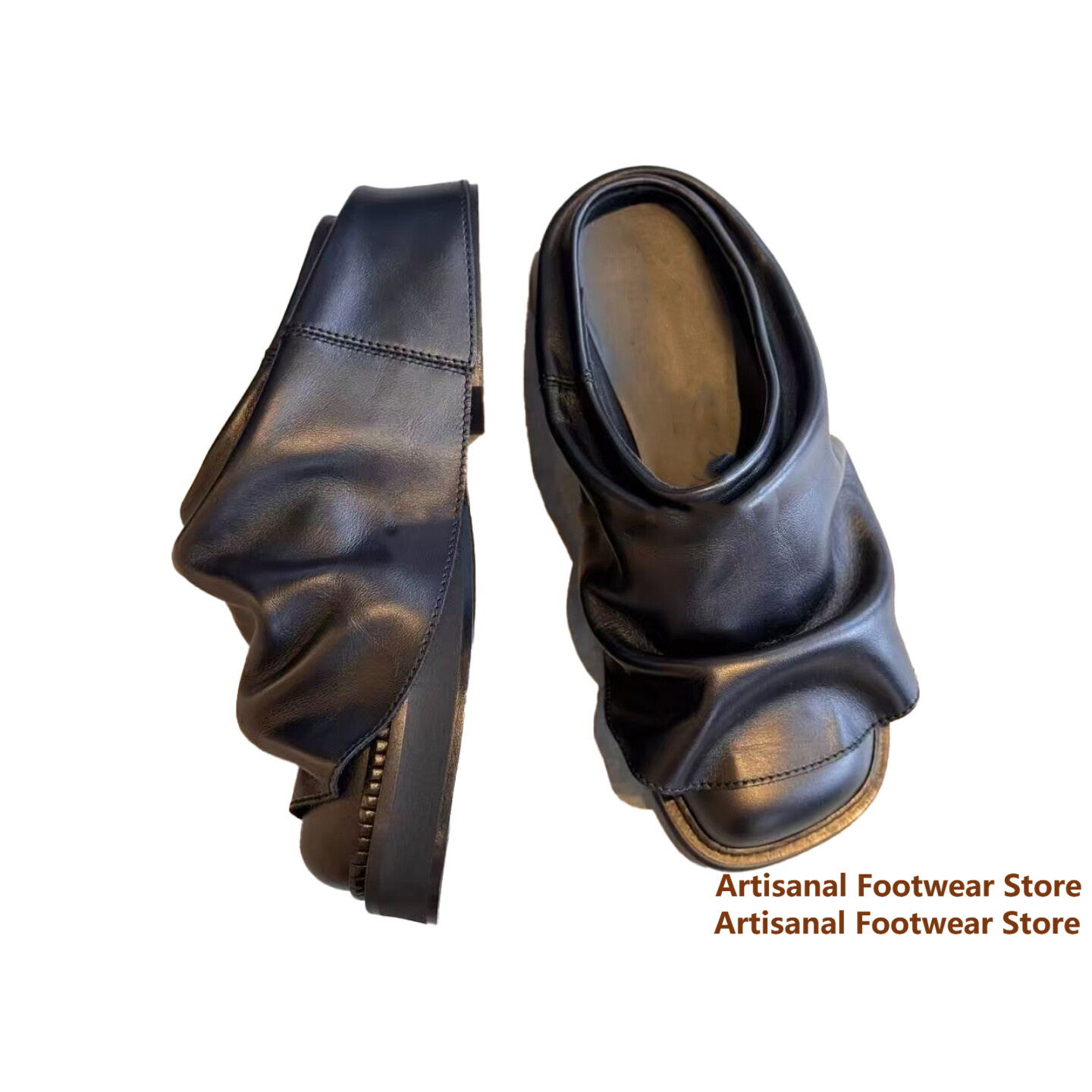 Ruched Soft Leather Slide Mule - Flip Flop Leather Men review and price