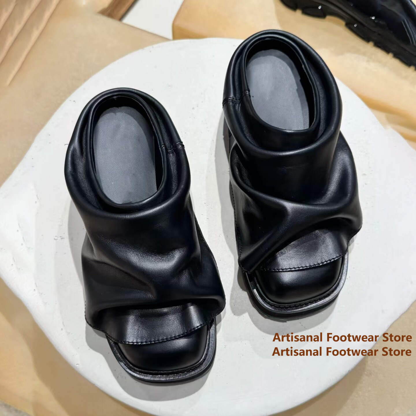 Ruched Soft Leather Slide Mule - Flip Flop Leather Men review and price