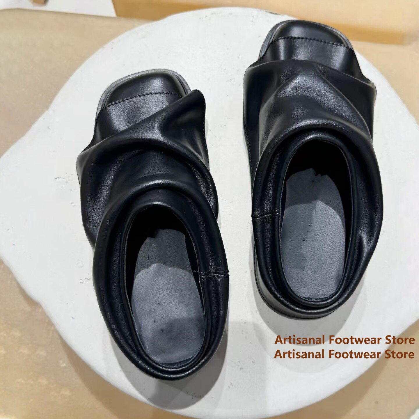 Ruched Soft Leather Slide Mule - Flip Flop Leather Men review and price