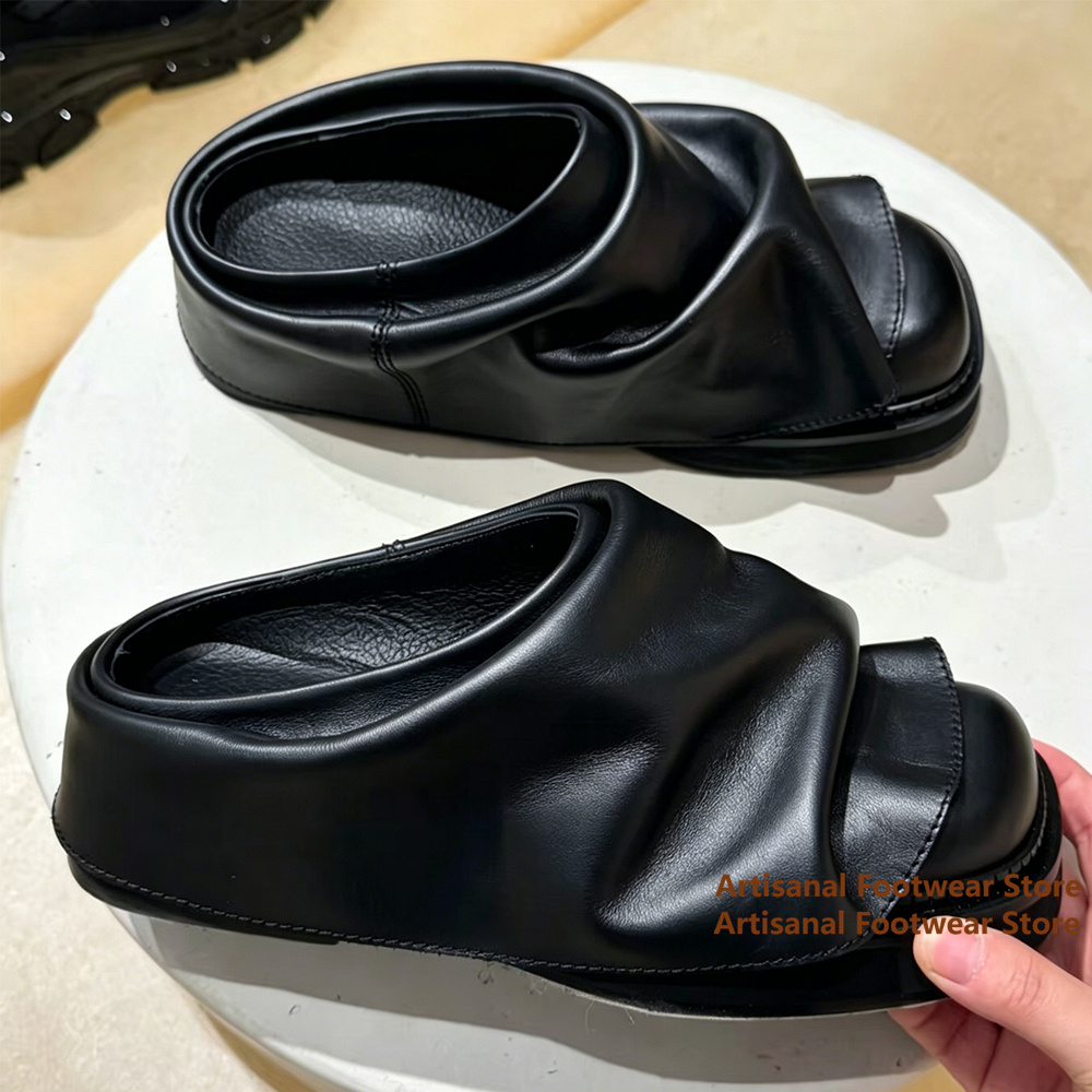 Ruched Soft Leather Slide Mule - Flip Flop Leather Men review and price
